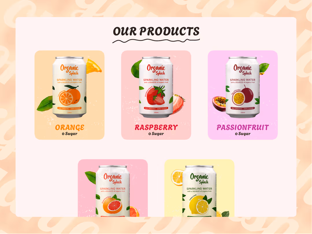 Display of Organic Splash's organic products highlighting natural ingredients