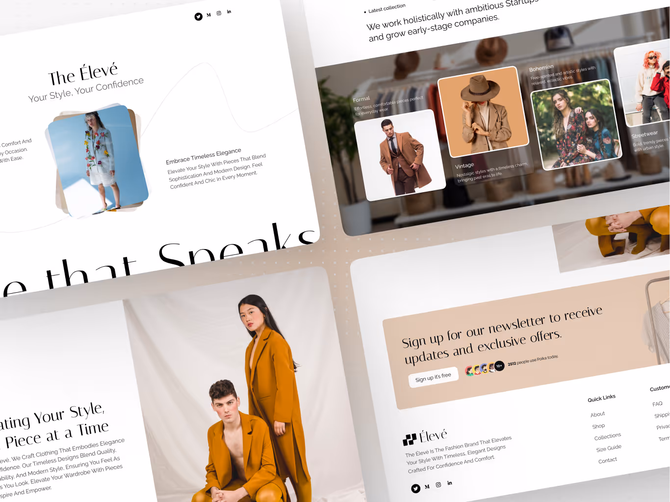 Eleve homepage showcasing a sleek, modern fashion website interface with curated collections