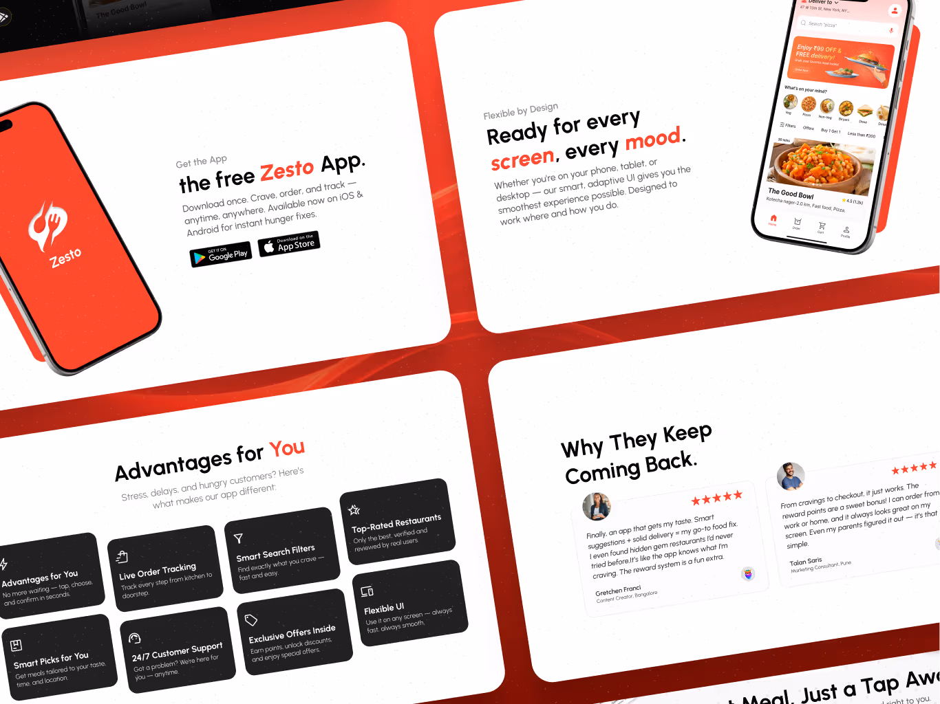 Comparison of Zesto's website layout on desktop, tablet, and mobile devices