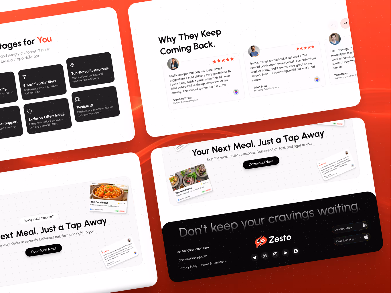 Screenshot of Zesto's mobile app interface displaying restaurant options and order details Screenshot of Zesto's mobile app interface displaying restaurant options and order details